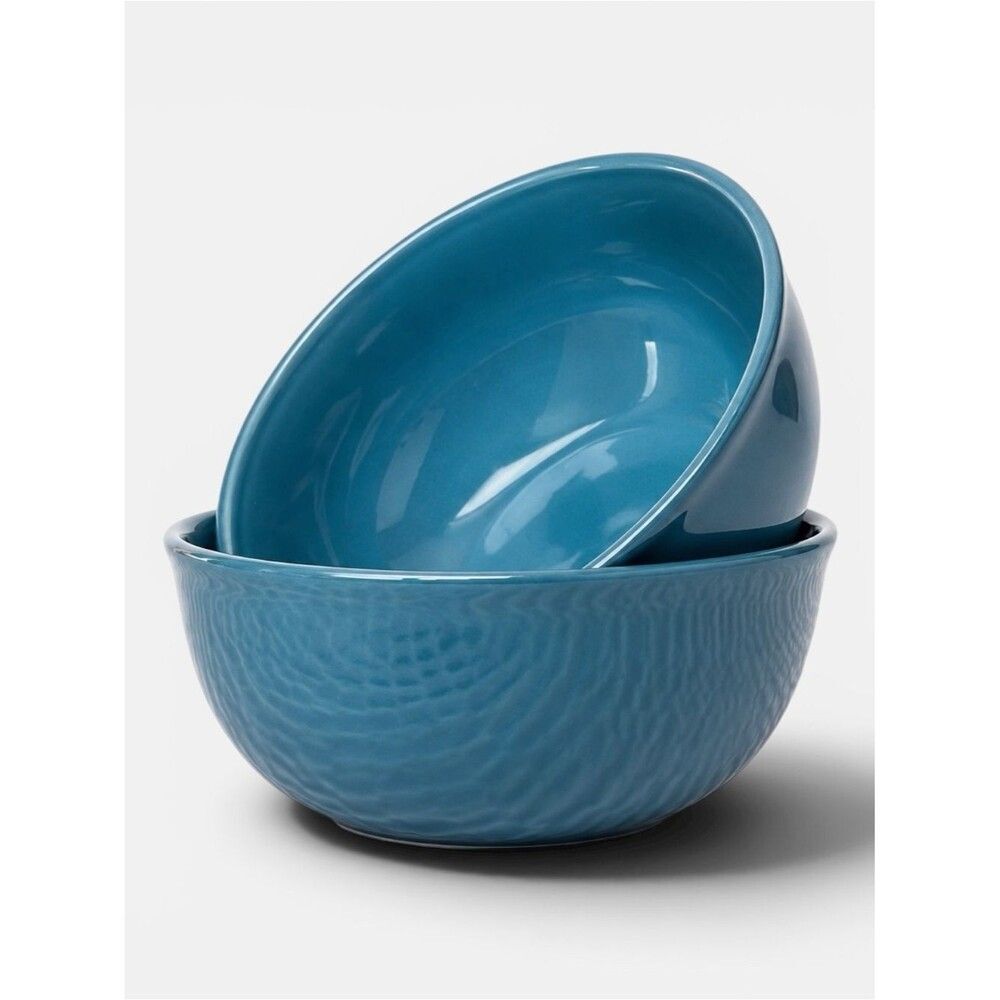 Royal Norfolk Blue Ceramic Bowl Set Coastal Textured Stoneware Kitchen Decor